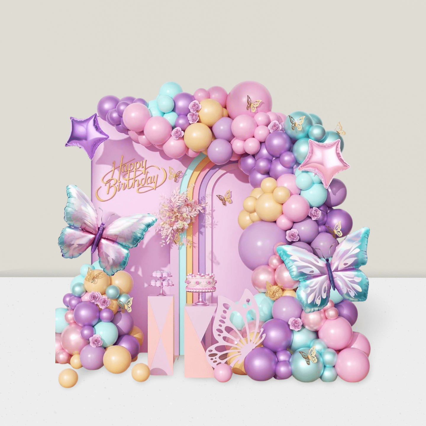125-Pc Butterfly Balloon Arch Kit Pink Purple and Teal for Showers and Birthdays