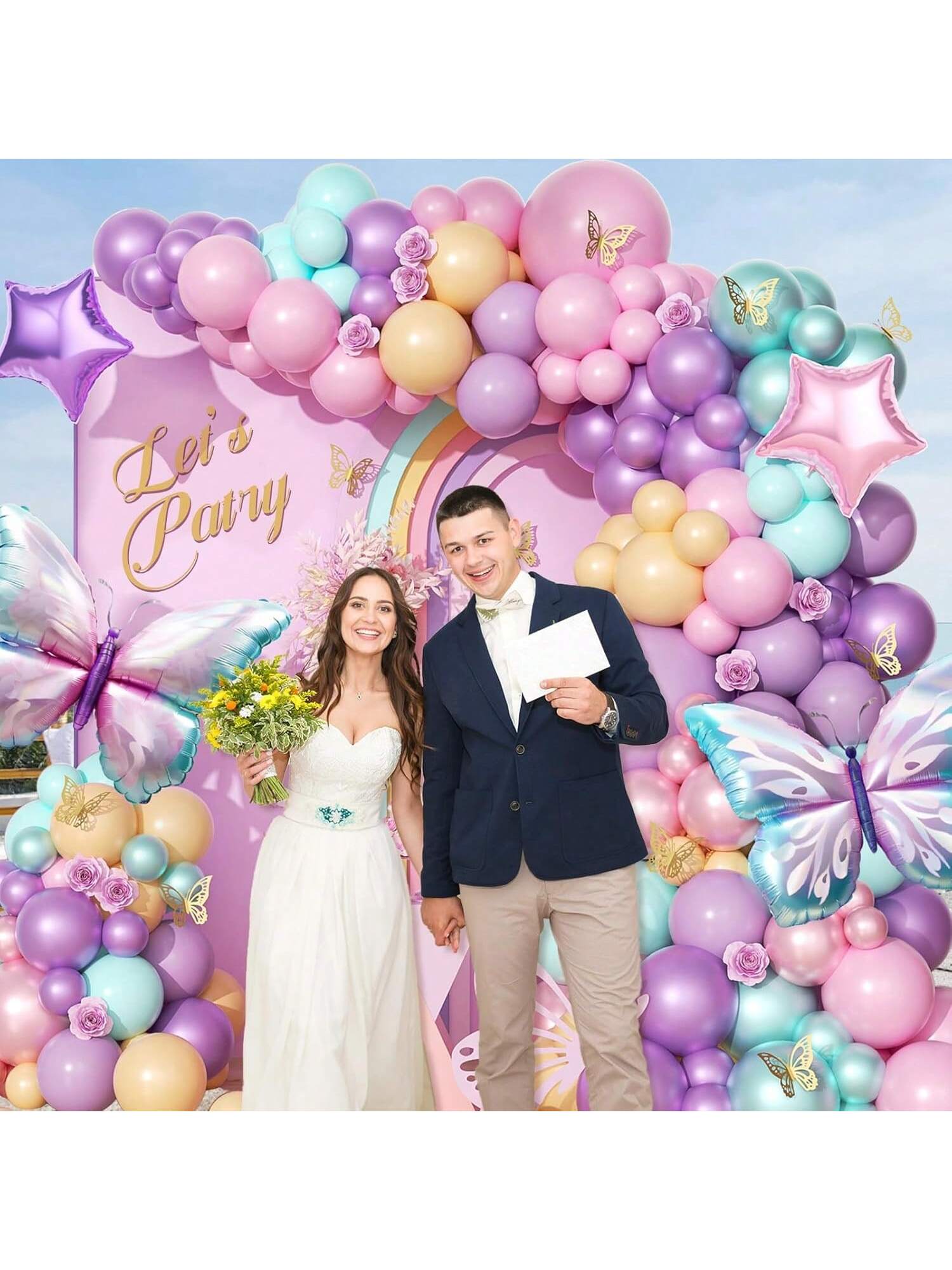 125-Pc Butterfly Balloon Arch Kit Pink Purple and Teal for Showers and Birthdays