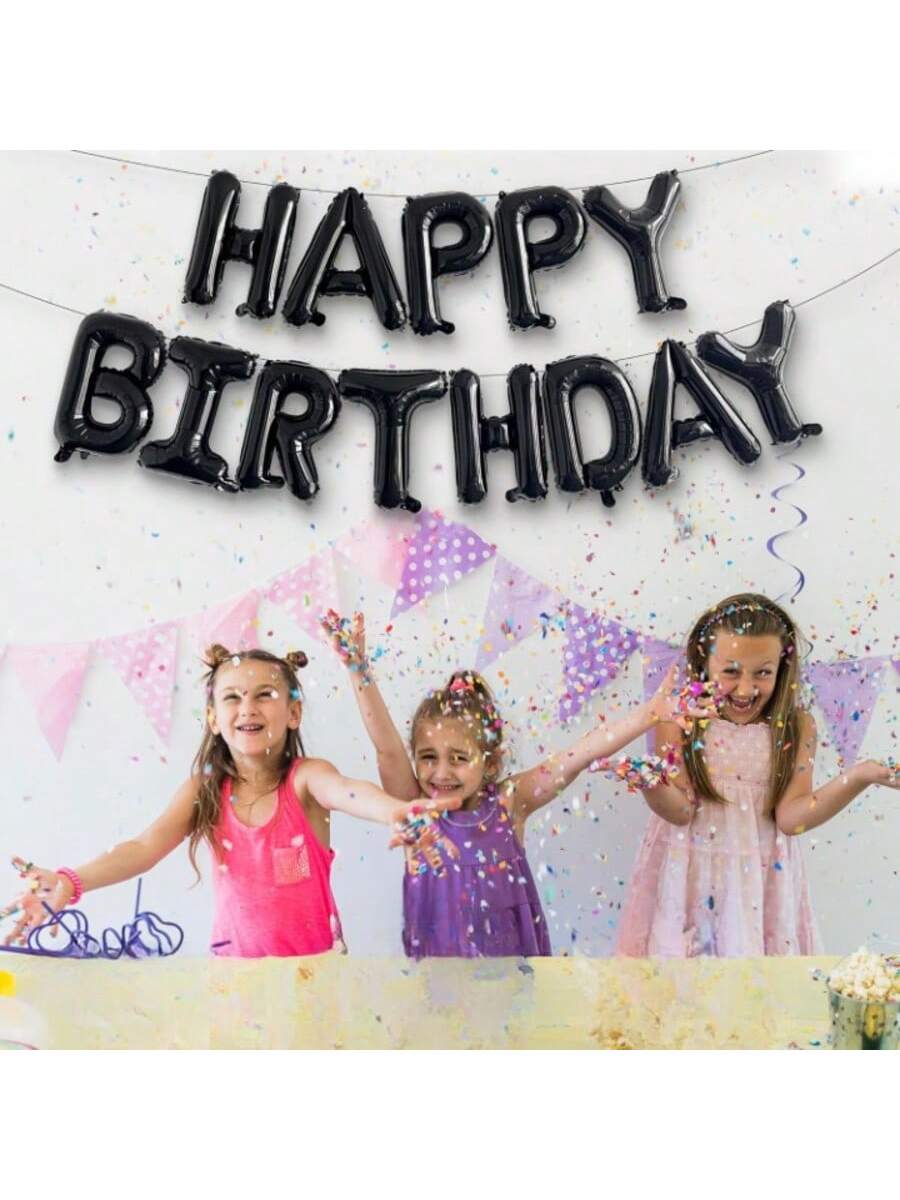 16 Inch Black Happy Birthday Foil Balloons for Party Celebration