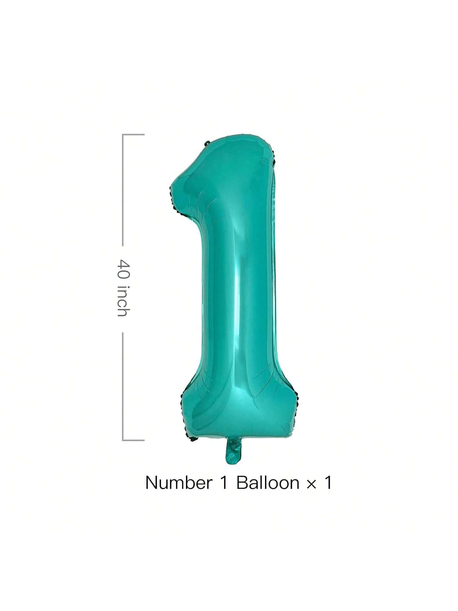 40-Inch Teal Number 1 Balloon, Turquoise Blue Foil For  1st Birthday Party Decor -