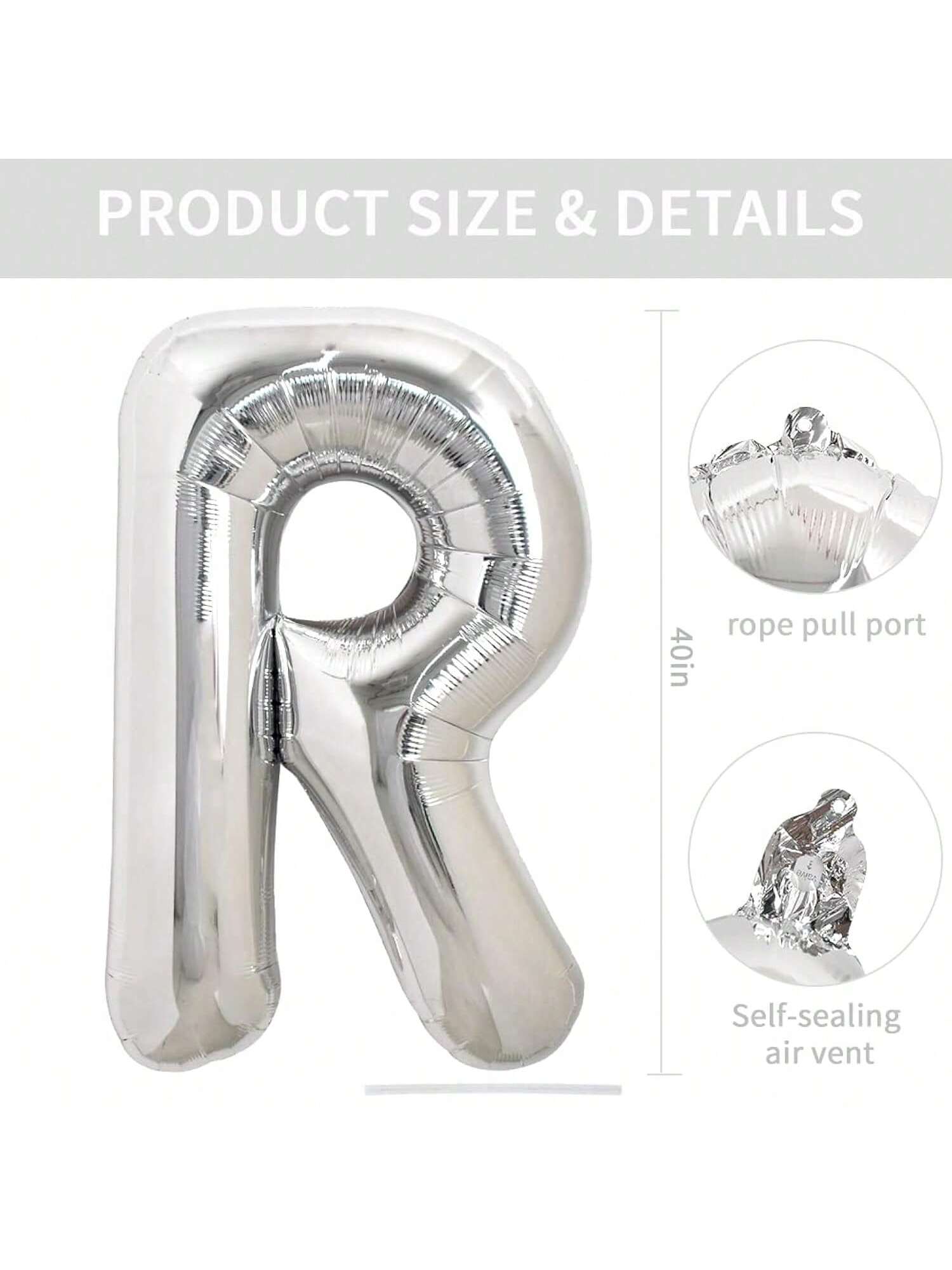 40 Inch Silver Letter R Foil Balloon for Birthday Wedding or Anniversary