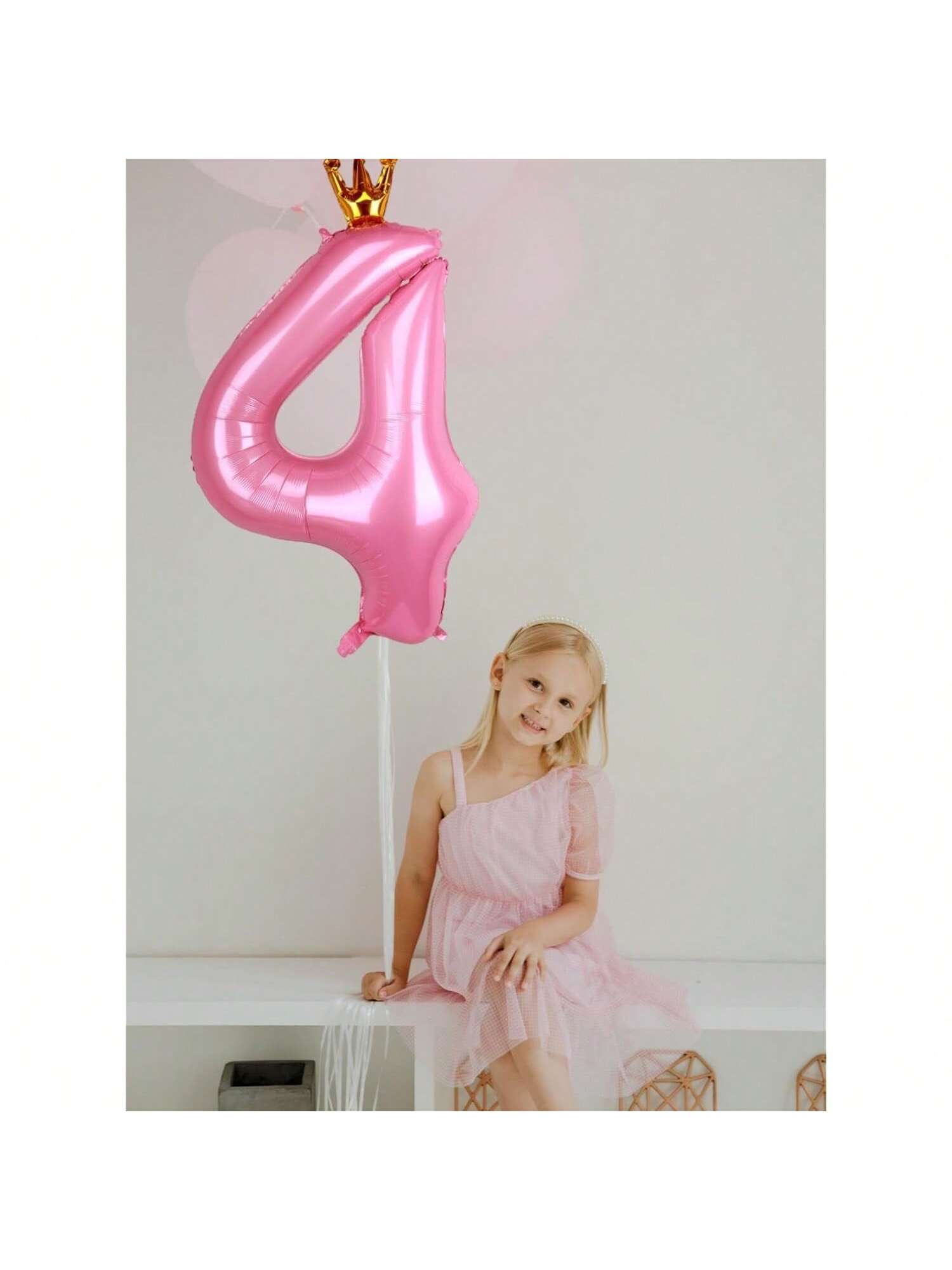 40 Inch Pink Crown Number 4 Balloon for Girls 4th Birthday Party