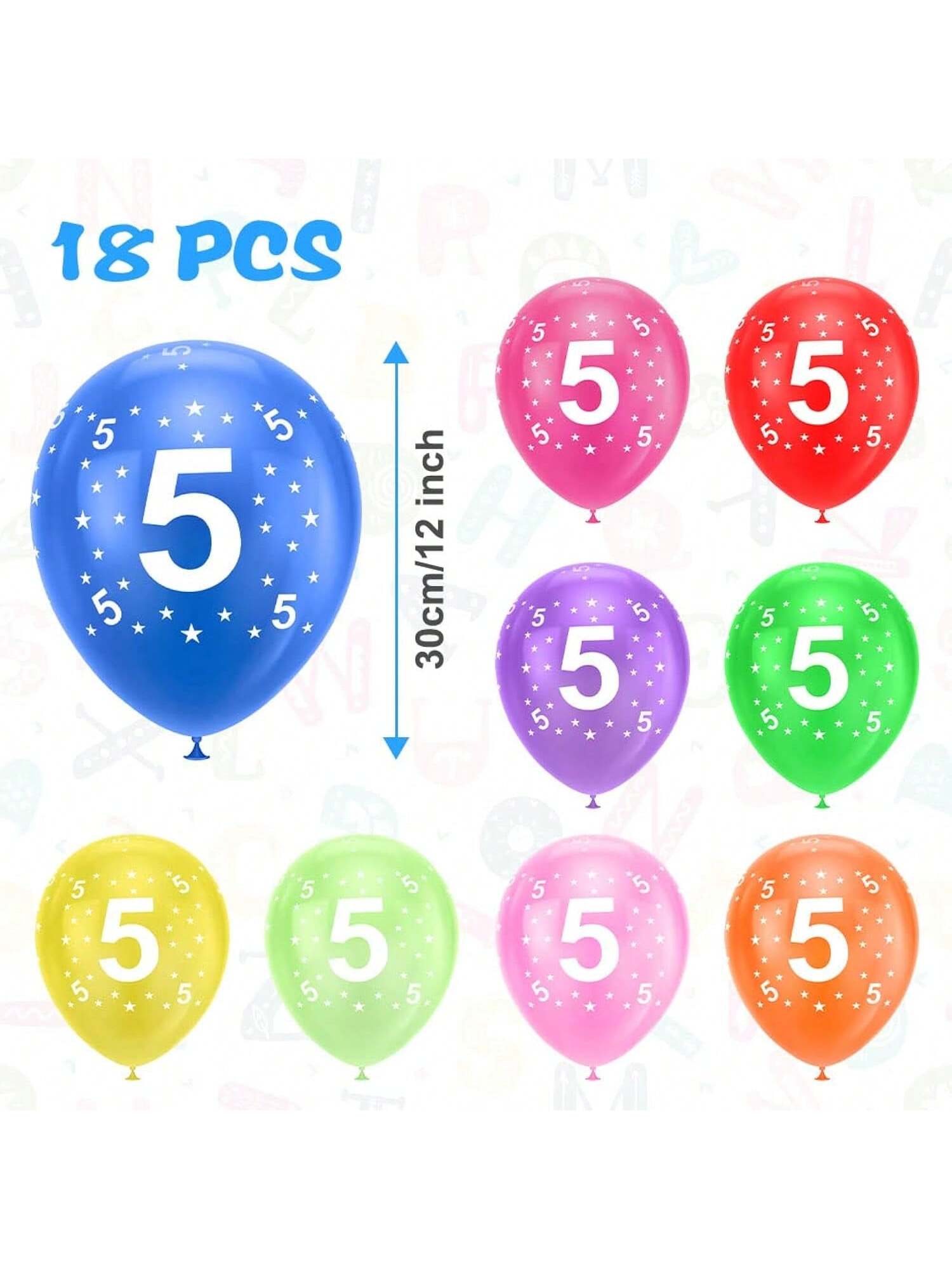 18 Pc 12 Inch Number 5 Balloons for 5th Birthday & Anniversary Party