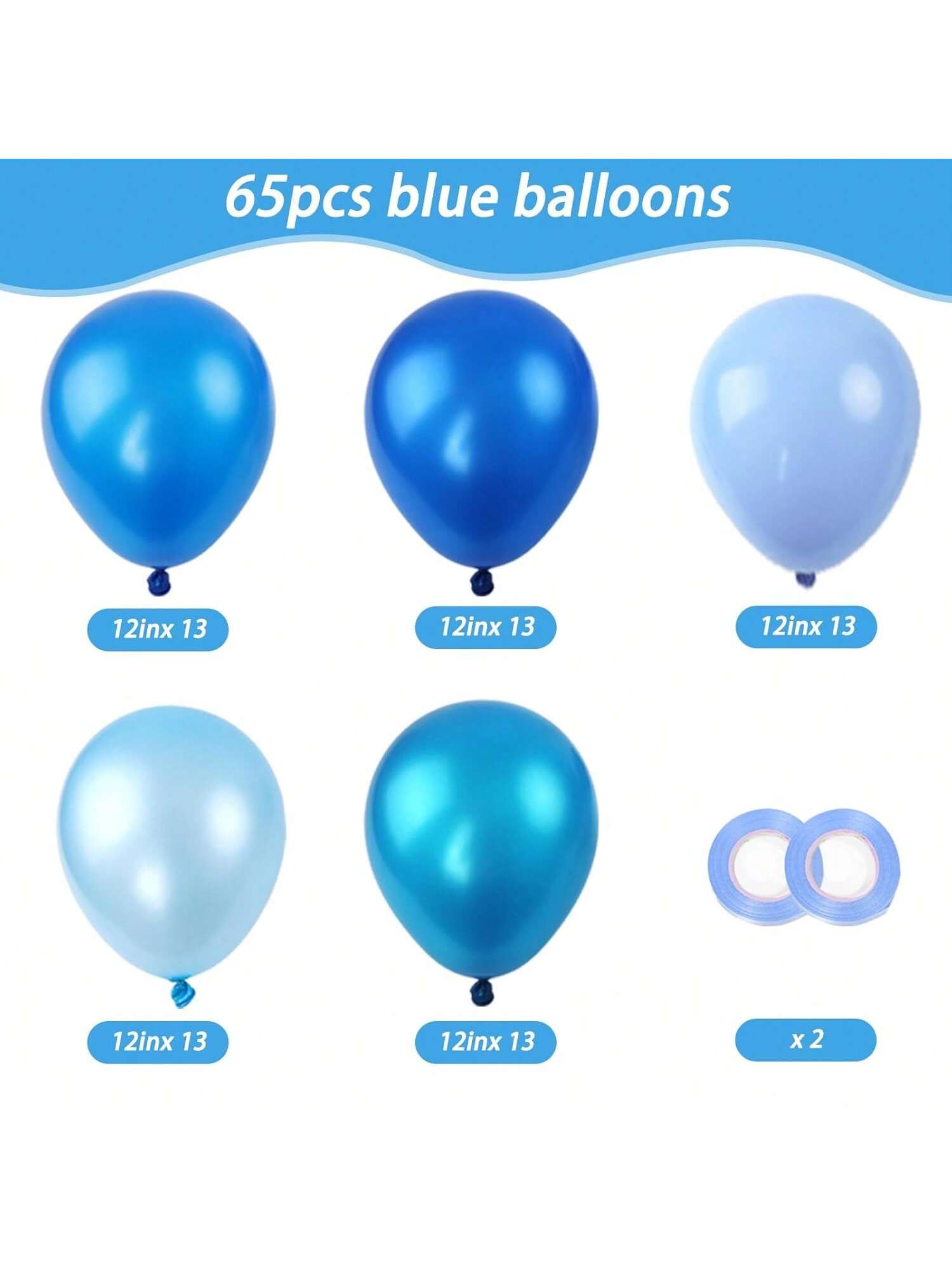 65 Pc 12 Inch Metallic & Pearl Blue Balloons for Parties & Events
