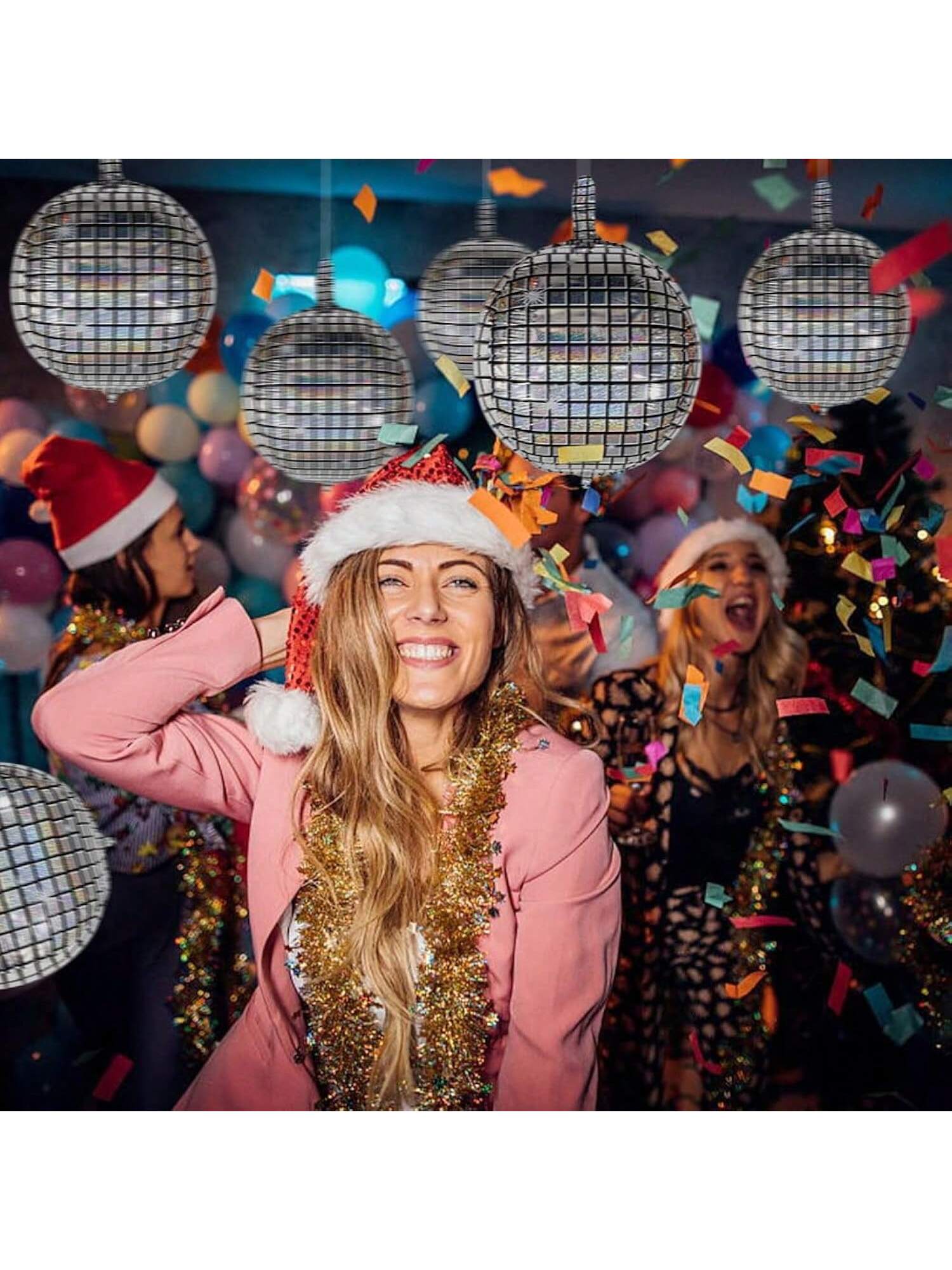 6 Pc 22 Inch Silver Disco Ball Foil Balloons for Retro Parties Birthday and Graduation
