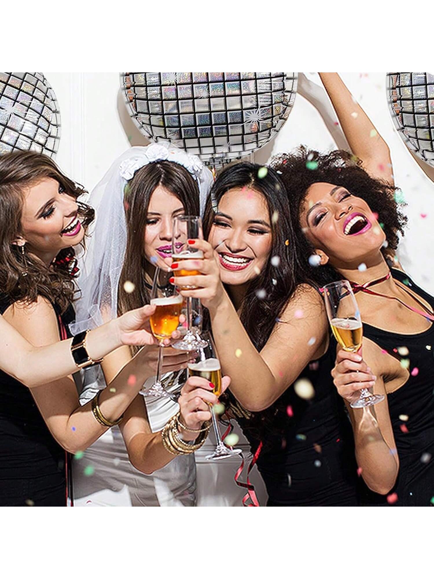 6 Pc 22 Inch Silver Disco Ball Foil Balloons for Retro Parties Birthday and Graduation