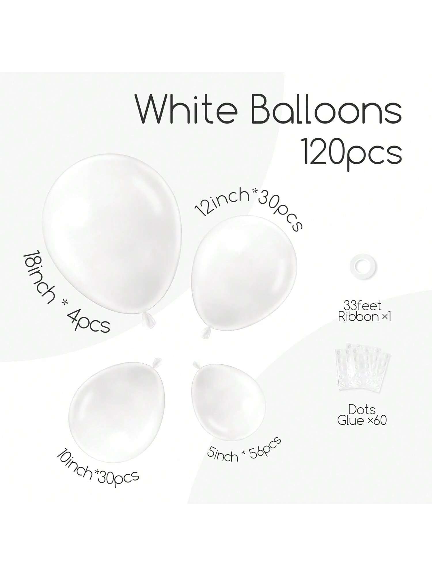 120 Pc White Balloon Arch Kit in Various Sizes for Wedding Birthday and Bridal Decor