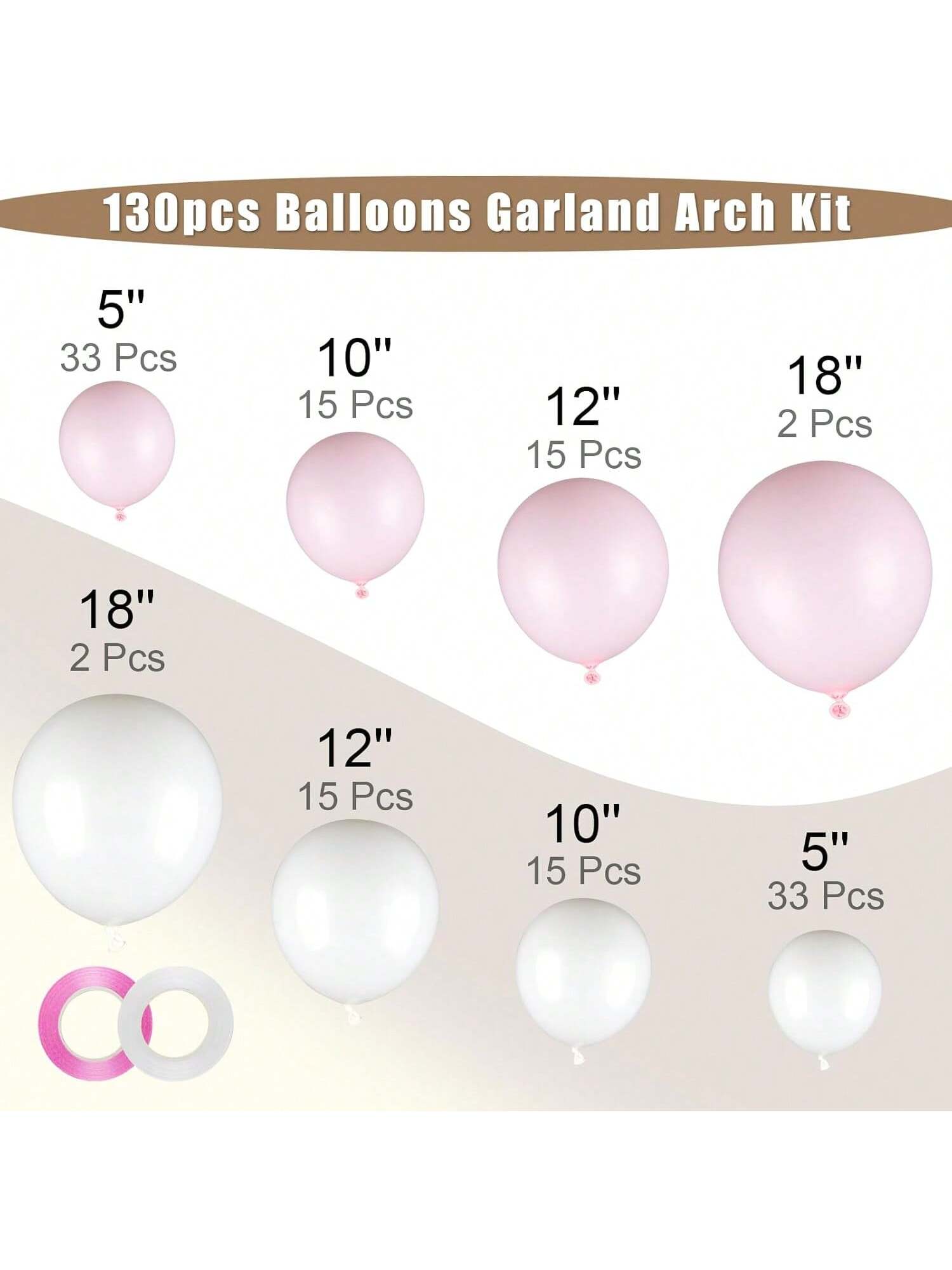 130 Pastel Pink and White Balloon Garland Kit for Baby Shower Birthday and Wedding