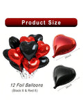 12-Pc Black and Red Heart Foil Balloons 18-Inch for Valentine’s or Party Decor
