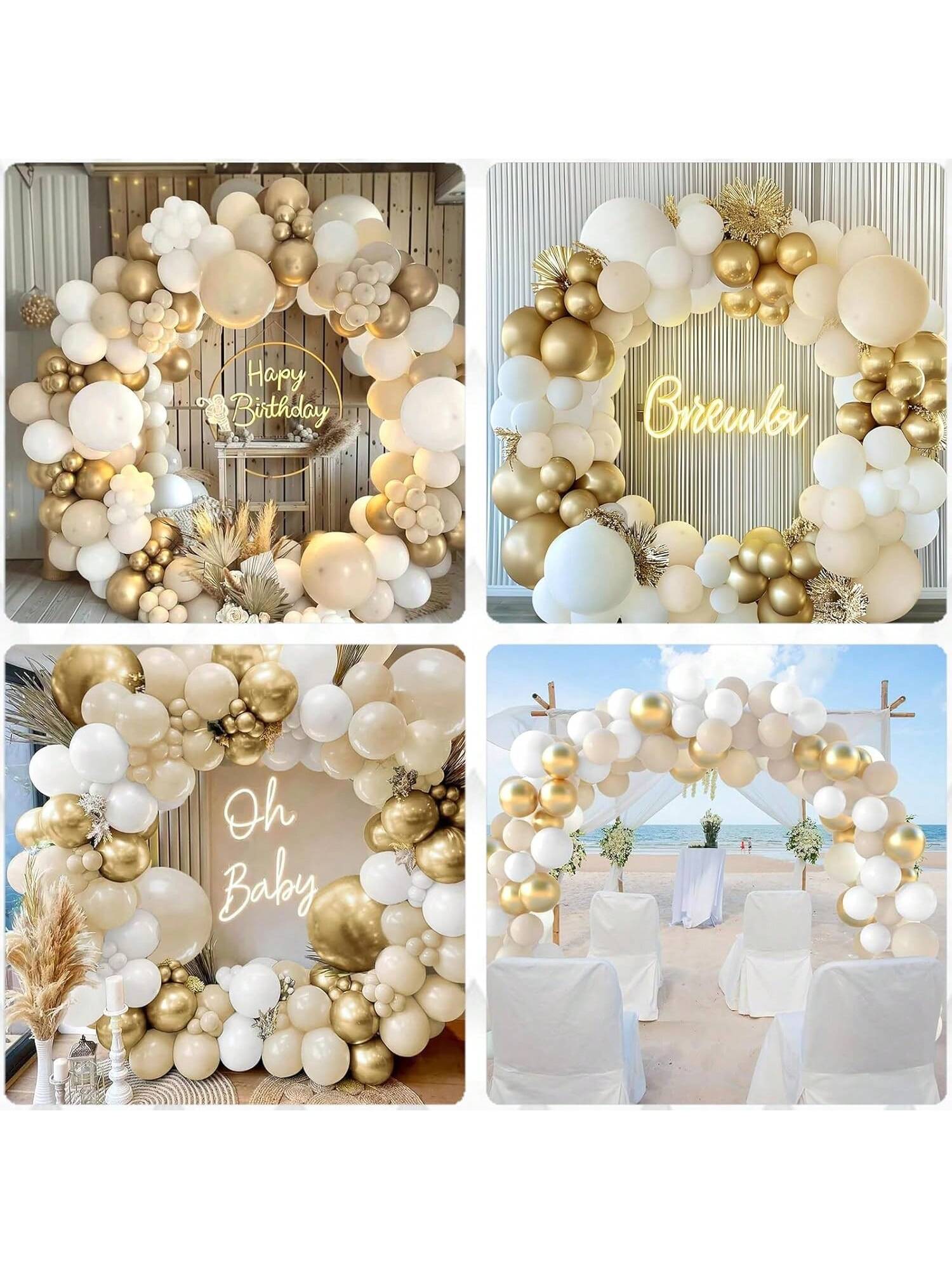 192Pcs White Sand & Gold Balloon Arch Kit Birthday, Wedding & Party Decorations