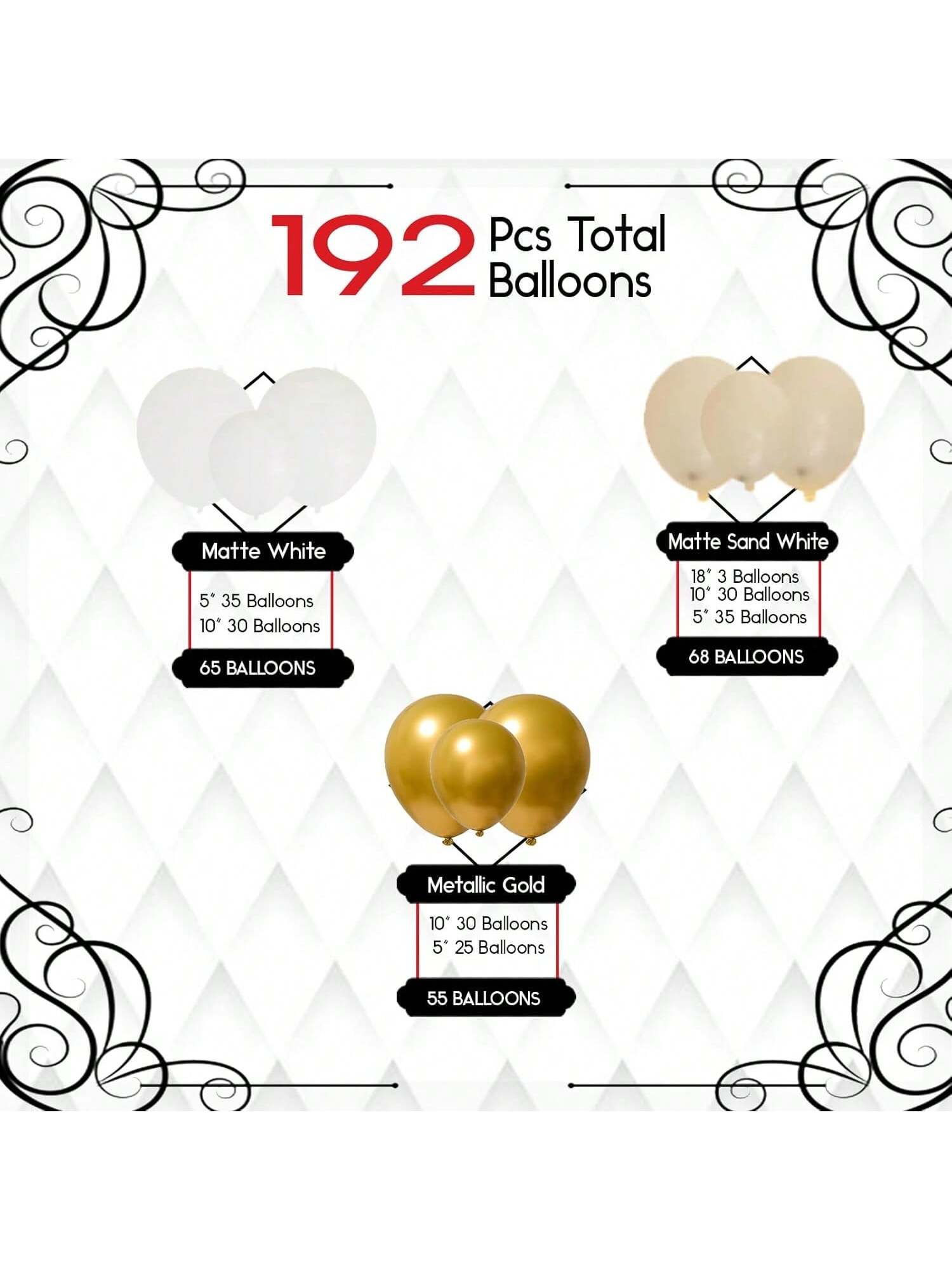 192Pcs White Sand & Gold Balloon Arch Kit Birthday, Wedding & Party Decorations