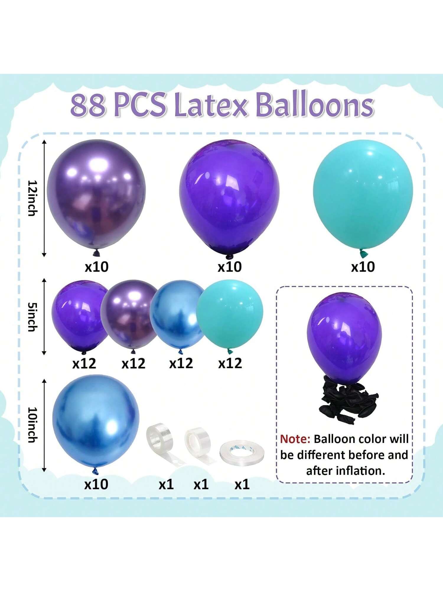Black Purple Blue Balloon Garland Kit Metallic Teal Party Decor