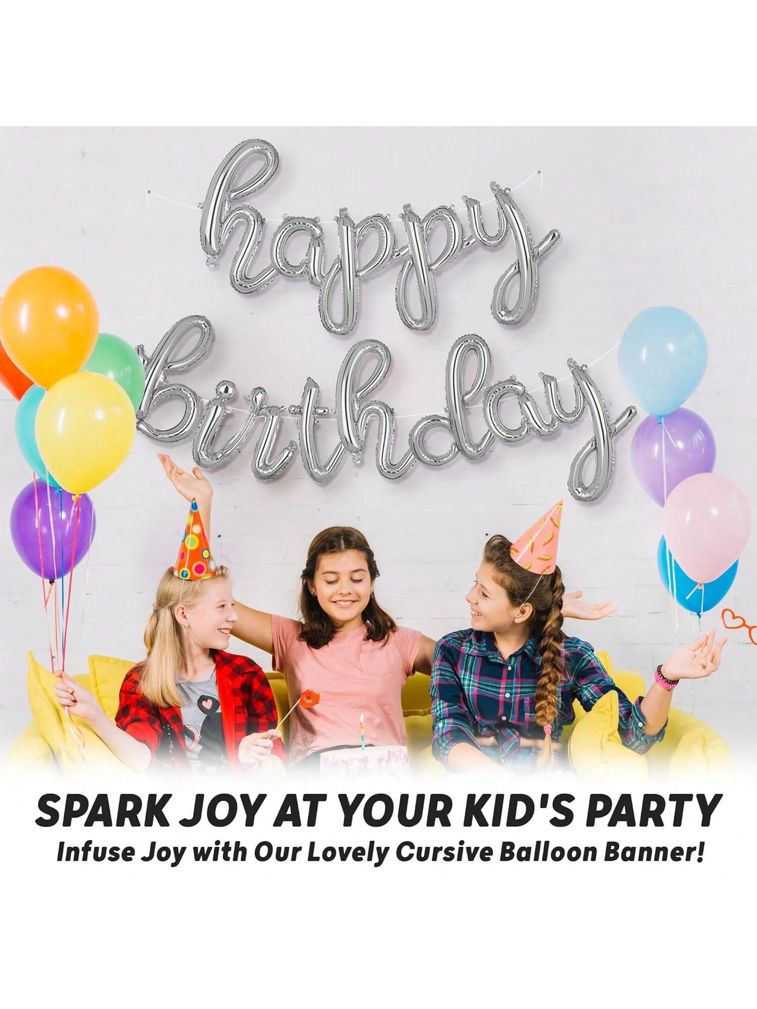 Silver and Gold Happy Birthday Foil Balloon Banner Party Decor