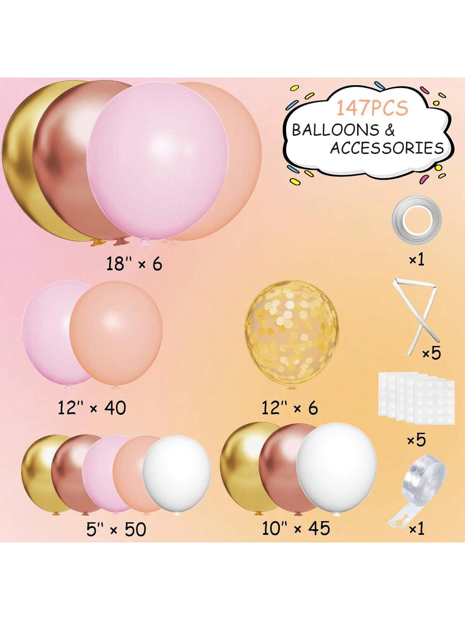 147pcs Rose Gold Balloon Arch Kit Metallic Party Decorations
