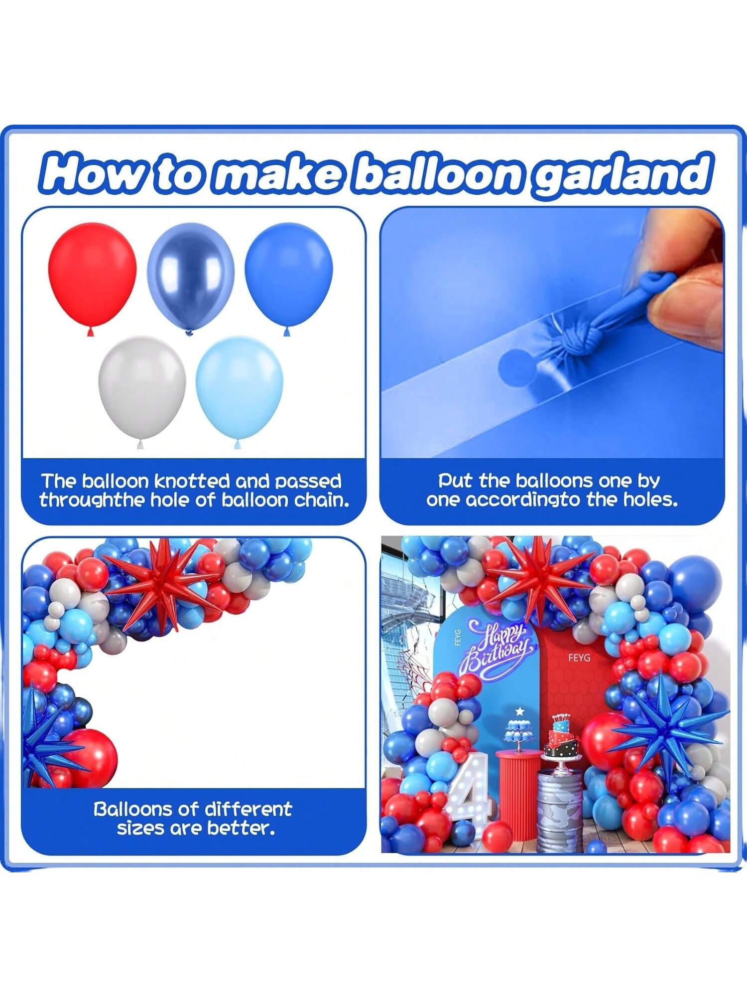 Red Blue Star Foil Balloon Garland Kit Bold Arch for Parties Showers Graduation