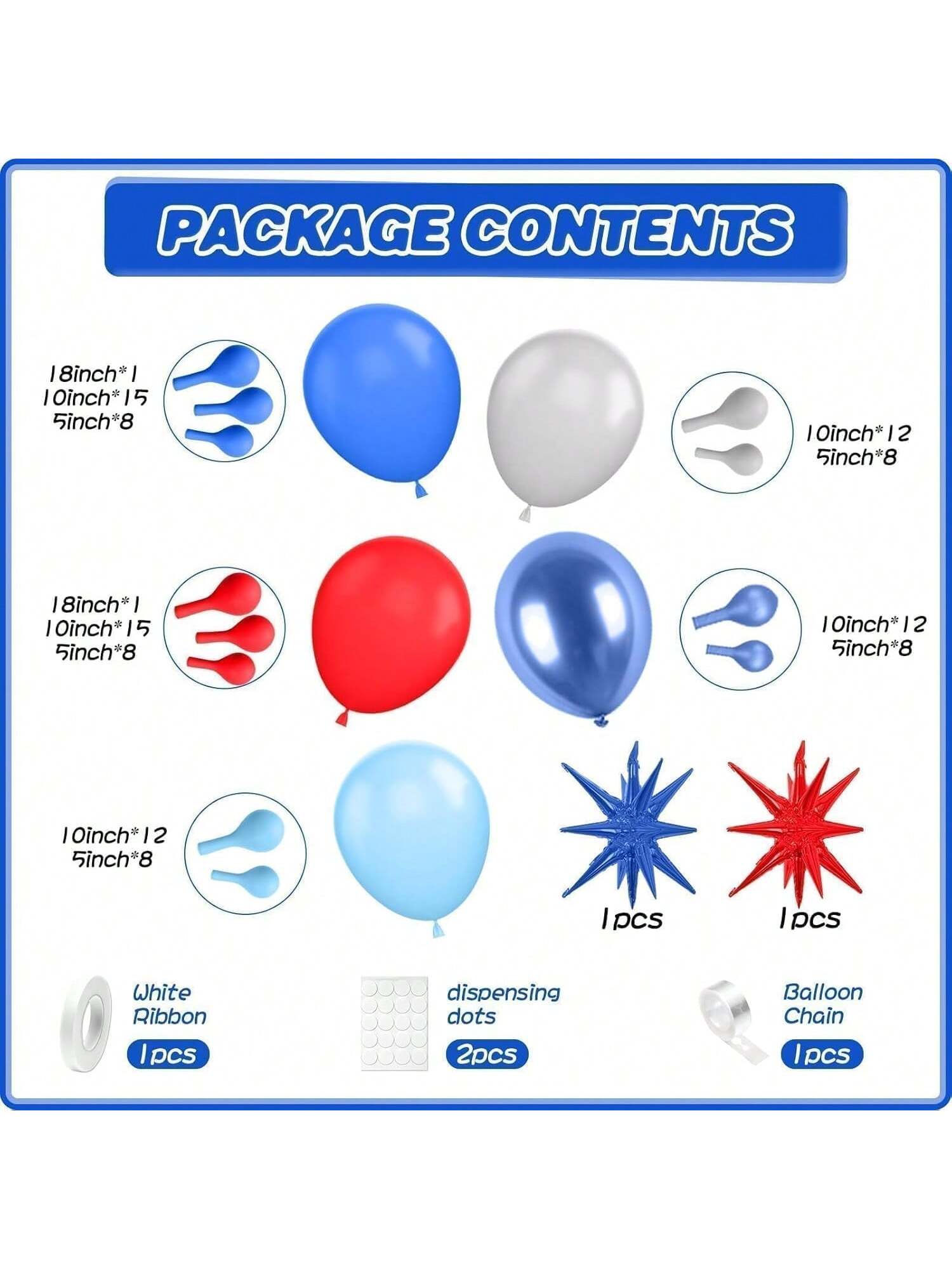 Red Blue Star Foil Balloon Garland Kit Bold Arch for Parties Showers Graduation