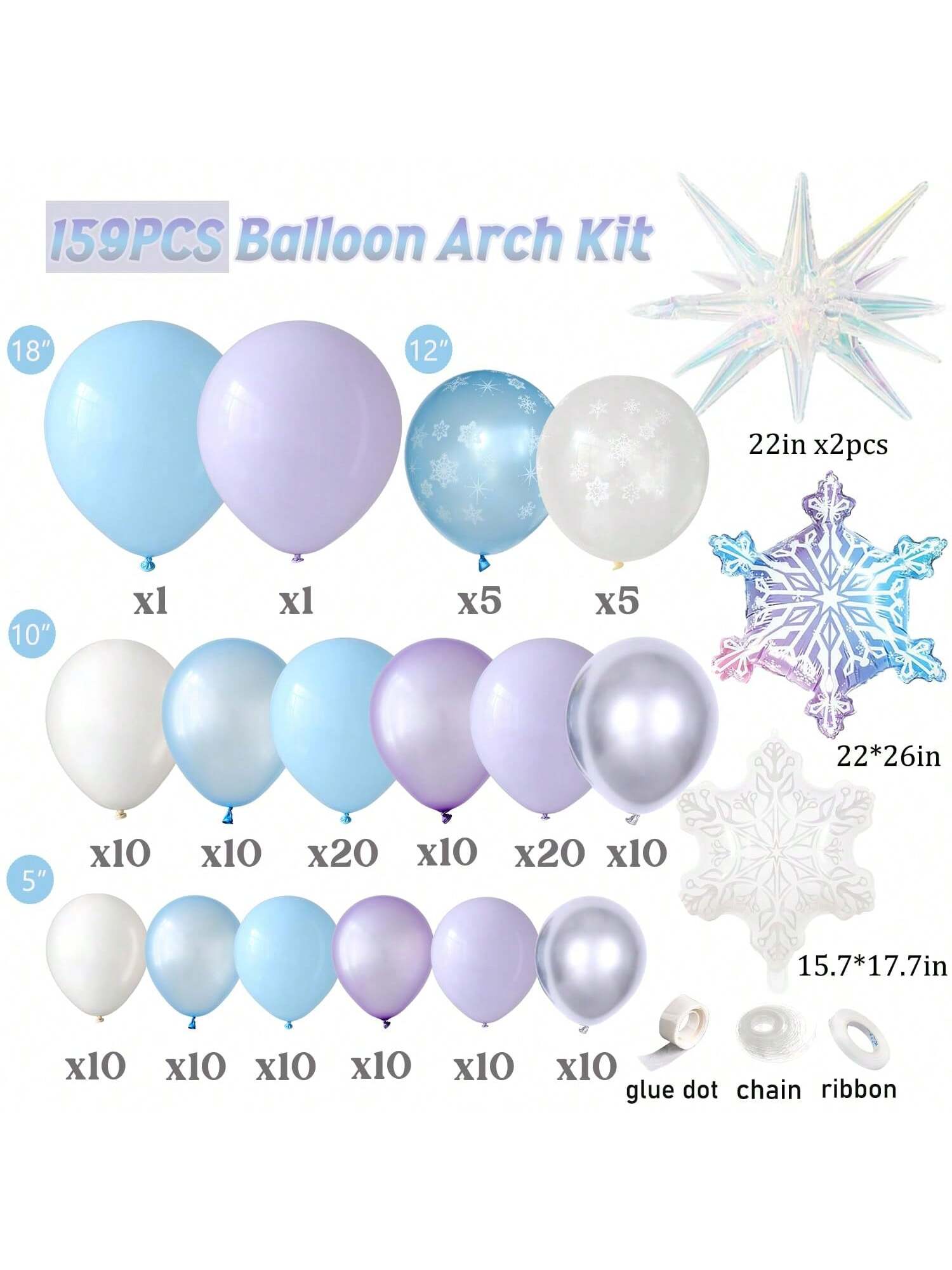 159PCS Winter Balloon Garland Kit Blue Purple Iridescent Snowflakes Decor