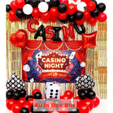 Casino Theme Party Kit with Balloon Garland Backdrop and Cake Toppers