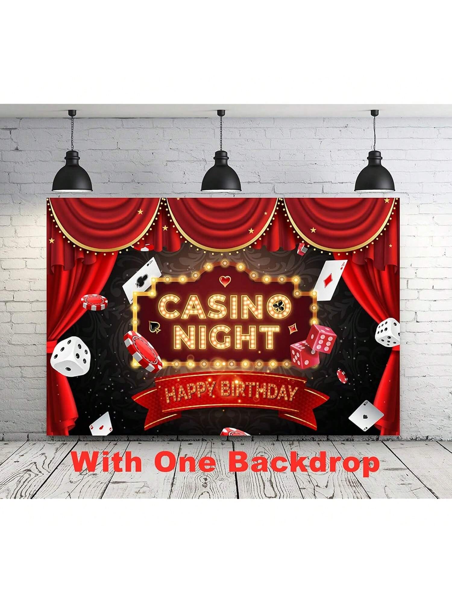 Casino Theme Party Kit with Balloon Garland Backdrop and Cake Toppers