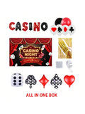 Casino Theme Party Kit with Balloon Garland Backdrop and Cake Toppers
