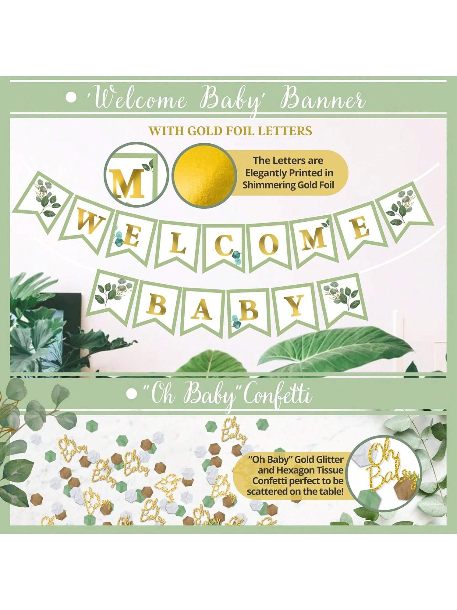 258pc Sage Green Baby Shower Decorations Balloon Garland Banner Boxes