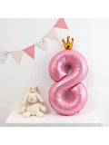 40 Inch Pink Crown Number 8 Balloon for Girls 8th Birthday Party