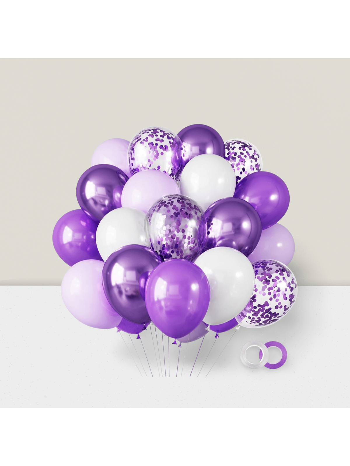 65 Pc 12 Inch Lavender Purple, Metallic & Confetti Balloons for Parties