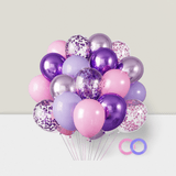 65 Pc 12 Inch Pink and Purple Balloon Arch Kit with Confetti for Parties