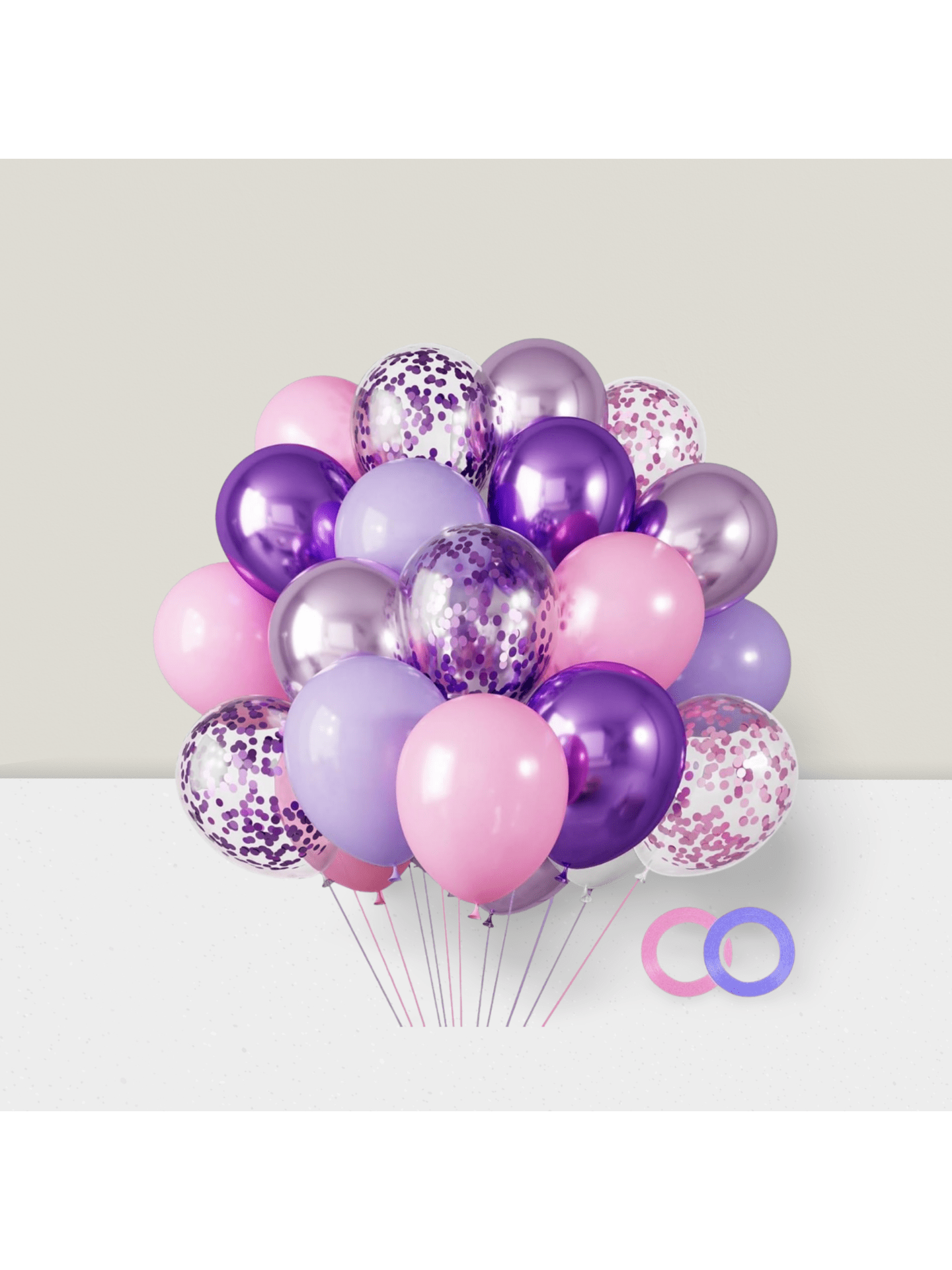 65 Pc 12 Inch Pink and Purple Balloon Arch Kit with Confetti for Parties