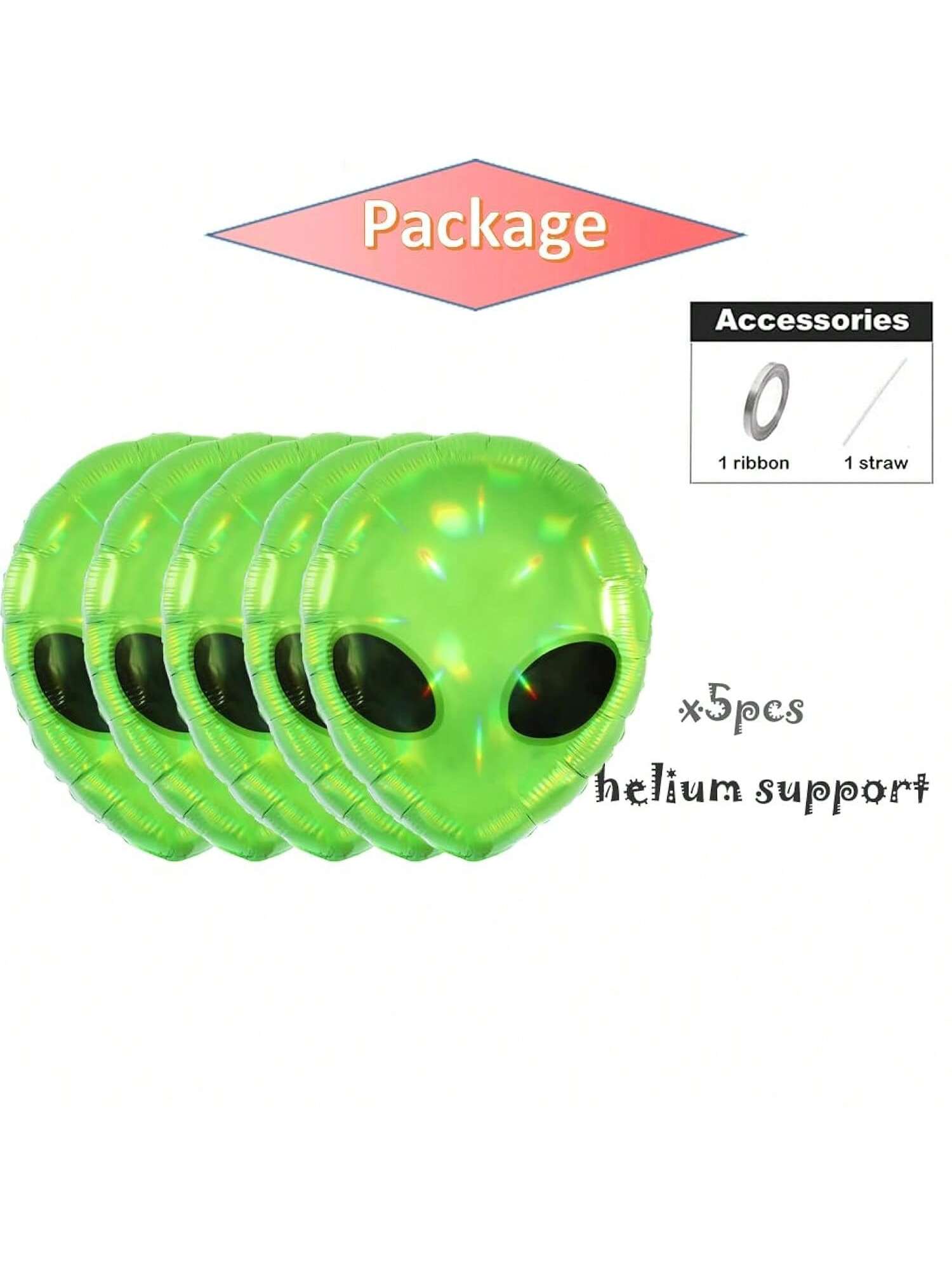 5pcs Alien Head & UFO Balloons For Outer Space Birthday, Baby Shower, Carnival, Halloween Decor -
