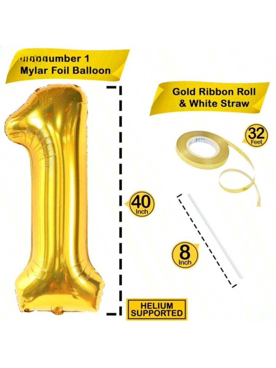 40 Inch Gold Number 1 Balloon For 1st Birthday & Anniversary Decorations