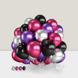 12 Inch Pink Purple Black Silver Metallic Balloons with Ribbon for Party Decor