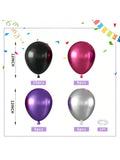 12 Inch Pink Purple Black Silver Metallic Balloons with Ribbon for Party Decor