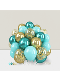 60 Pc Teal Balloon Set Metallic Green Gold and Confetti for Party Decor