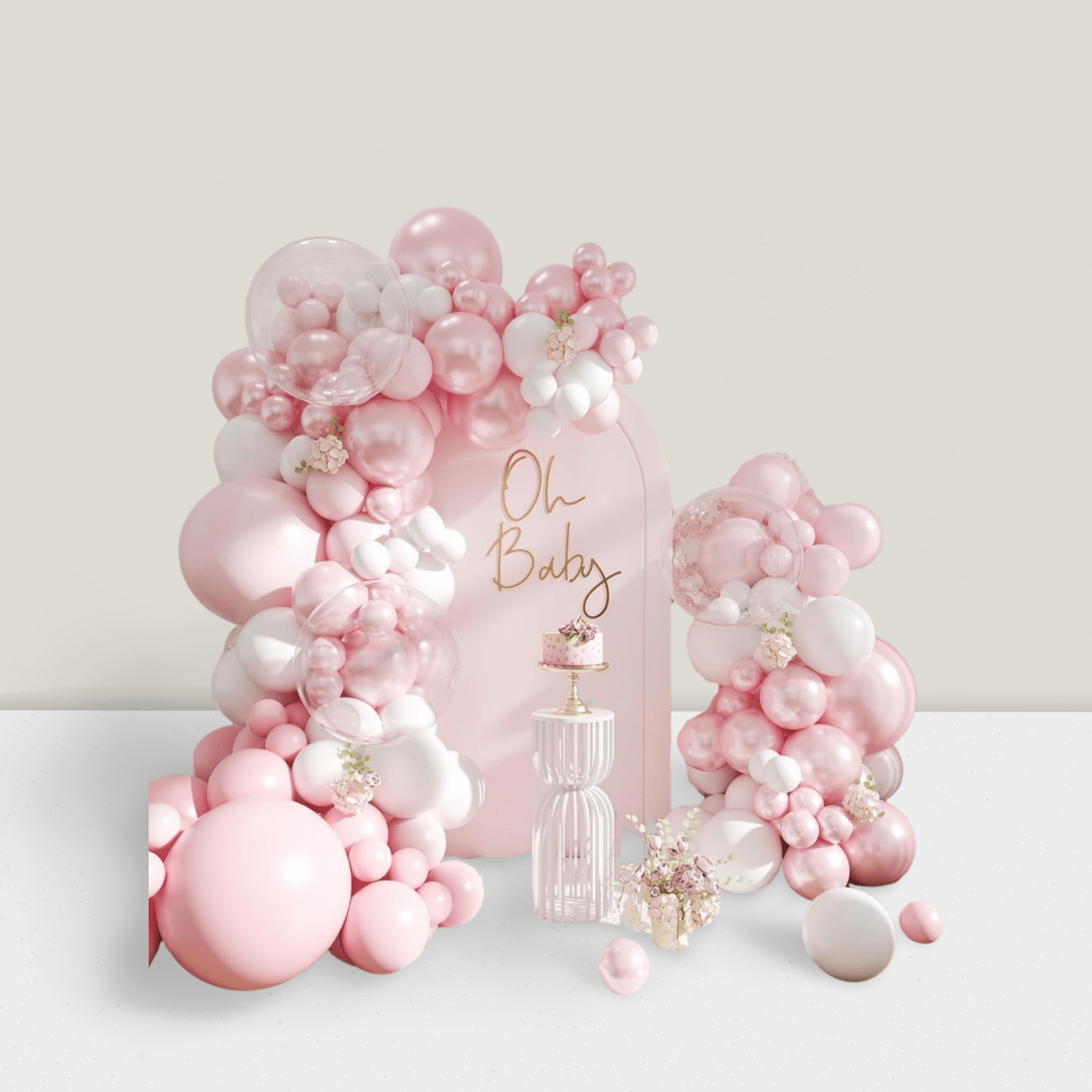 108pcs Pink Balloon Arch Kit with Pearl Macaron & White Balloons for Parties