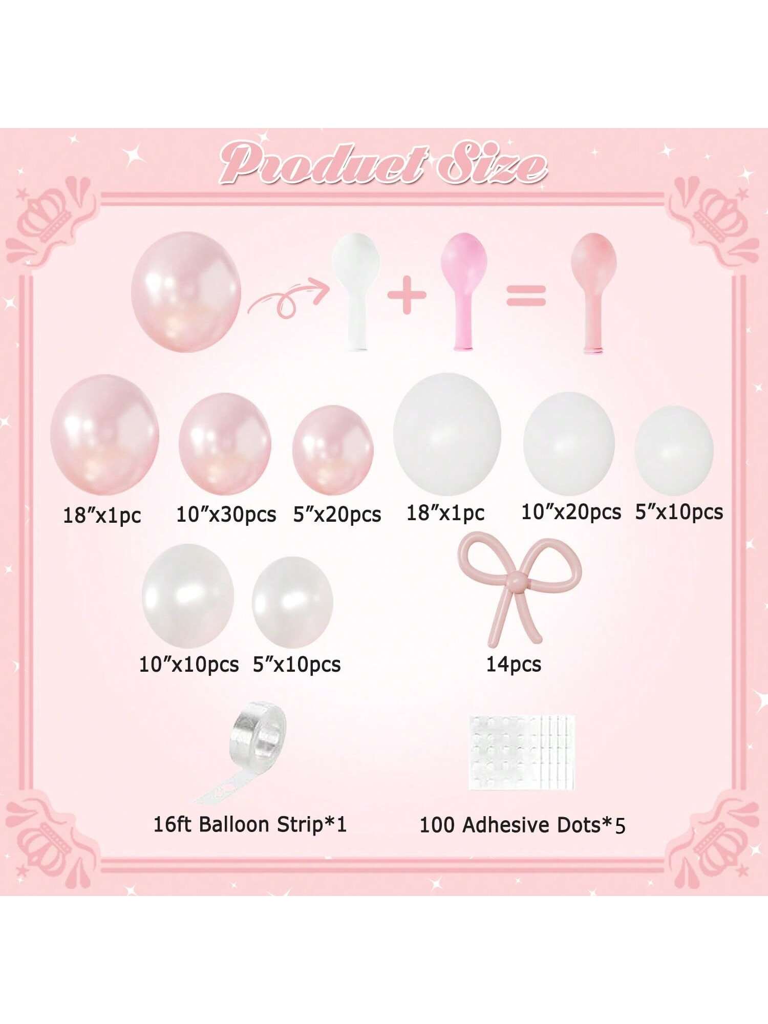 116pcs Pink White Balloon Arch Kit with Pearl Bow for Weddings & Parties