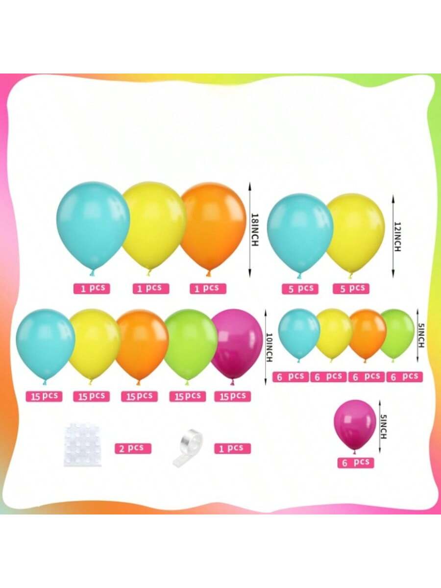 120pc Tropical Rainbow Balloon Arch Kit Hot Pink Green Orange Teal Blue
