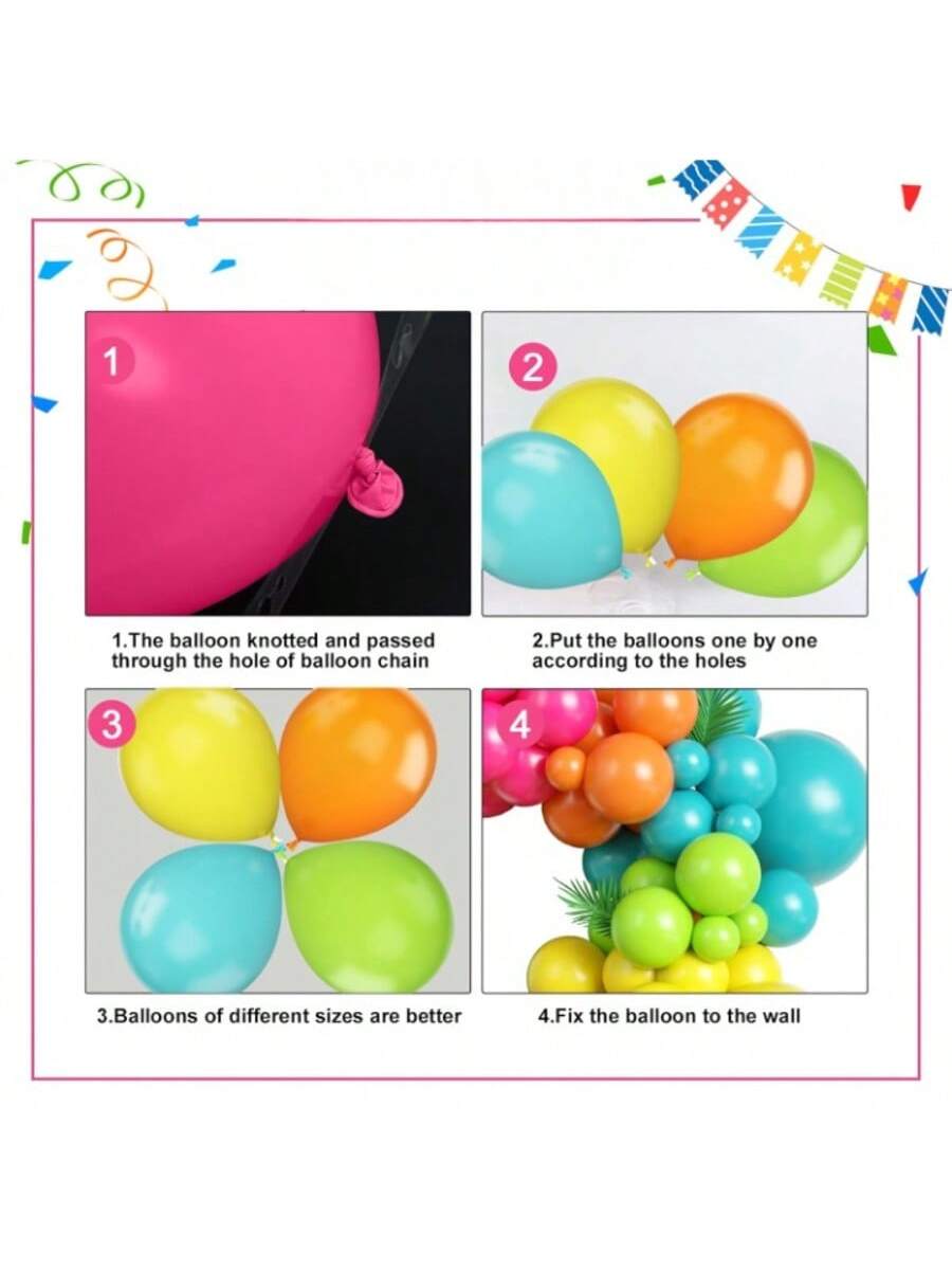 120pc Tropical Rainbow Balloon Arch Kit Hot Pink Green Orange Teal Blue