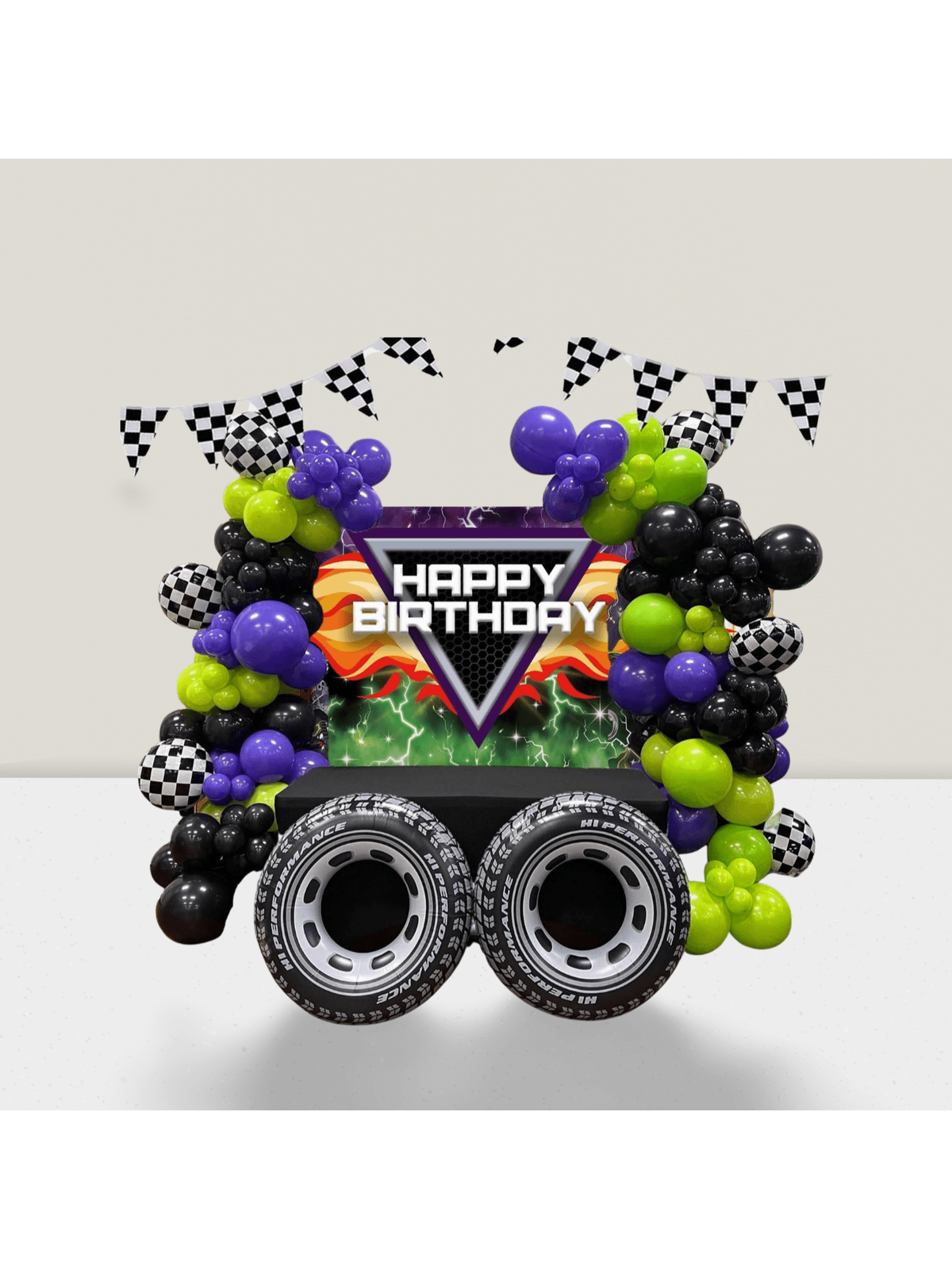 Truck Balloon Arch Kit 118 pcs Green Purple Black Silver Monster Truck Decor