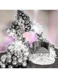 120 Pc 5 Inch Metallic Silver Latex Balloons with Ribbon for Birthday Graduation and Party