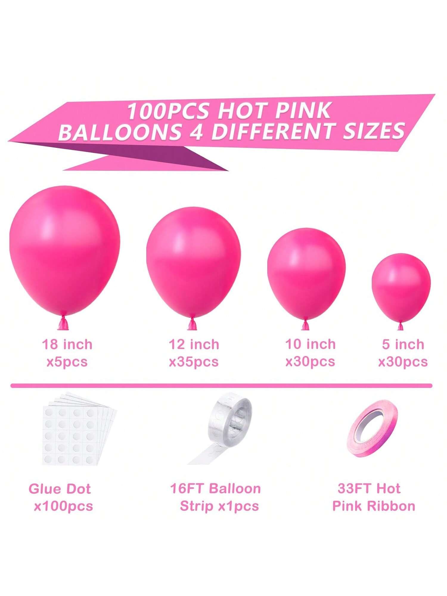 100PCS Balloon Garland Kit 5-18 Inch Latex Balloons with Strip Glue Dots Ribbon