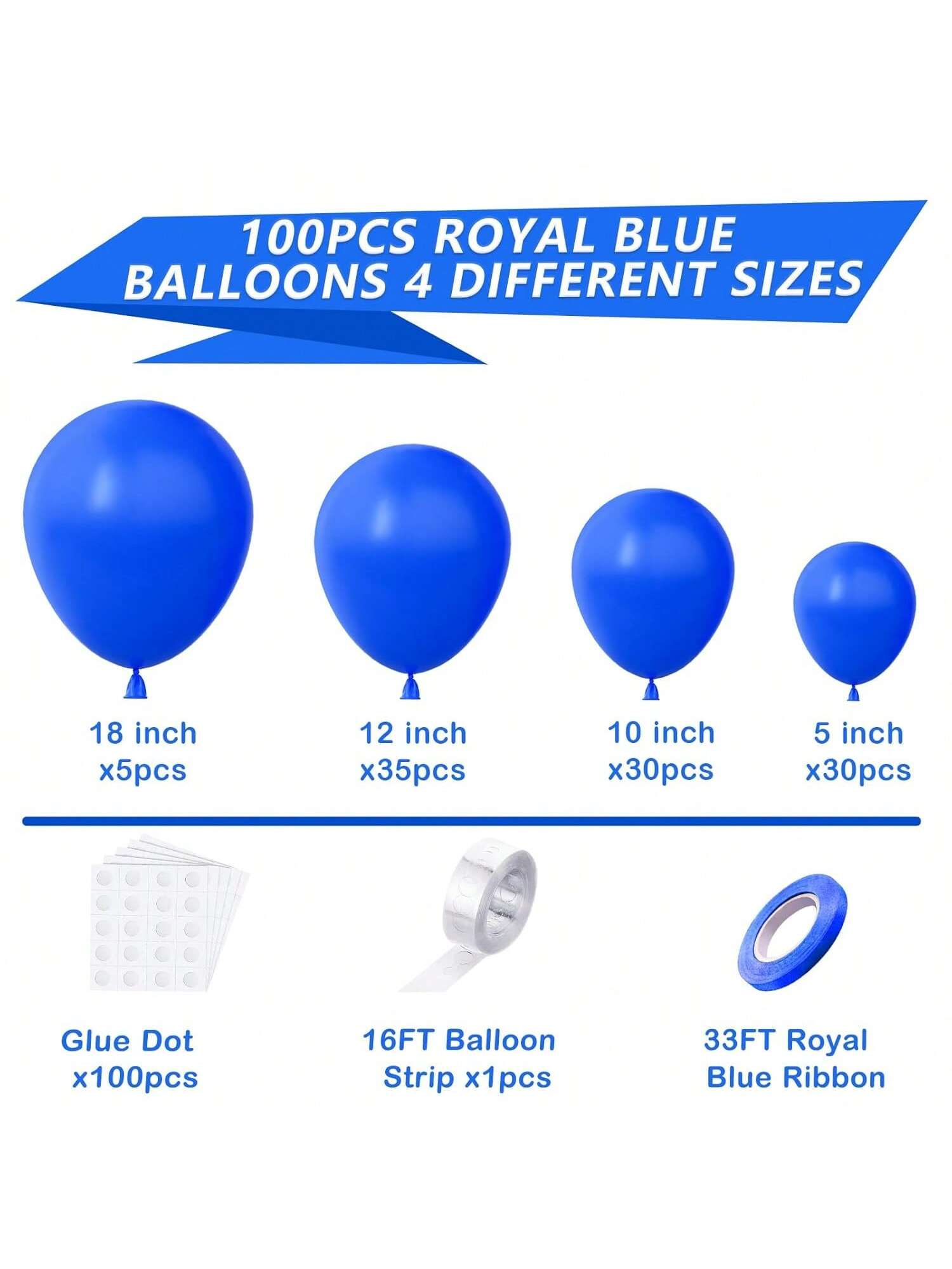 100PCS Balloon Garland Kit 5-18 Inch Latex Balloons with Strip Glue Dots Ribbon
