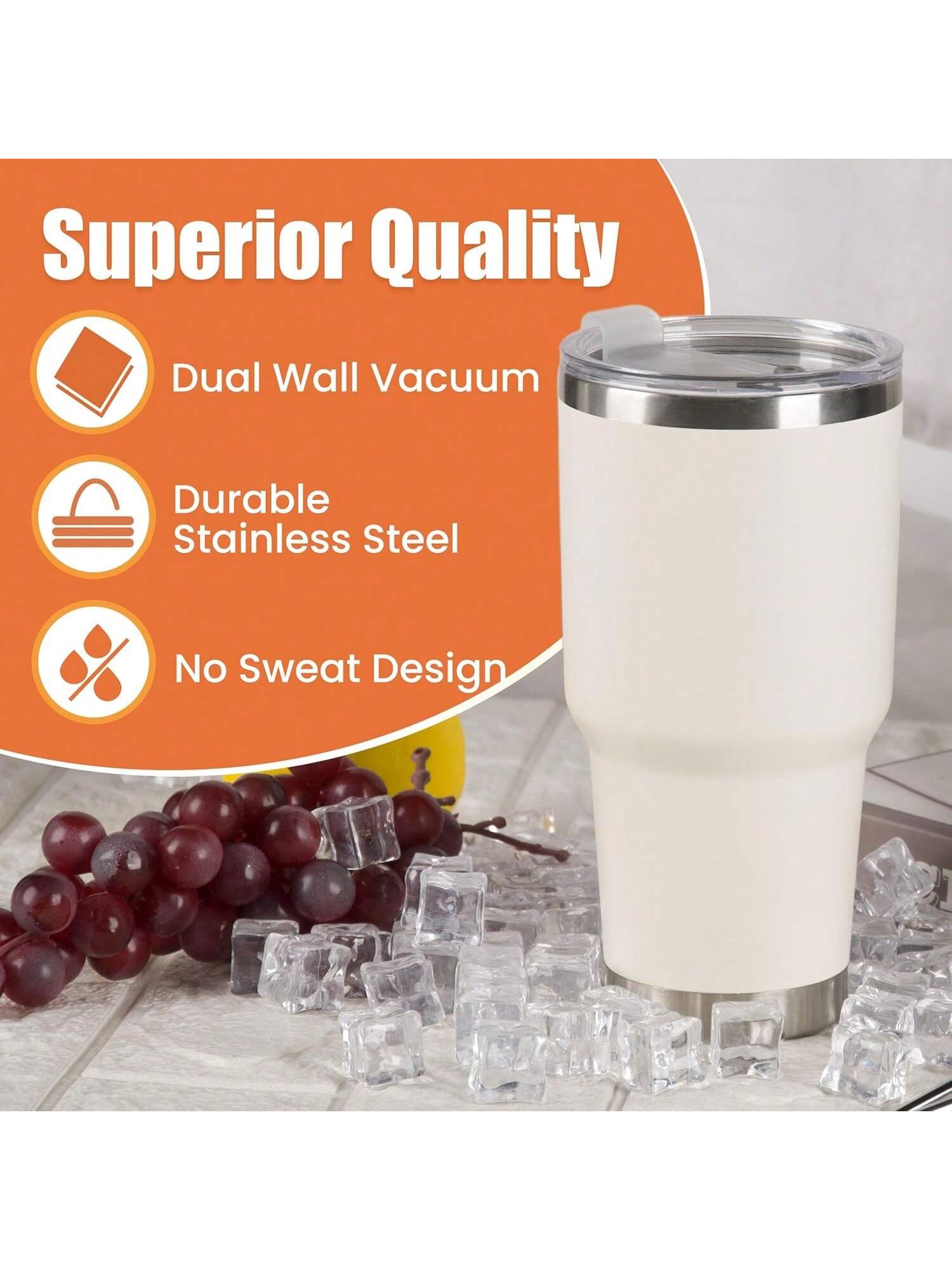 Stainless Steel Double Wall Insulated Tumbler With Straw, Lid, And Cleaning Brush For Hot & Cold Beverages-Cream,