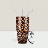 Stainless Steel Double Wall Insulated Tumbler With Straw, Lid, And Cleaning Brush For Hot & Cold Beverages-Brwon,Black,