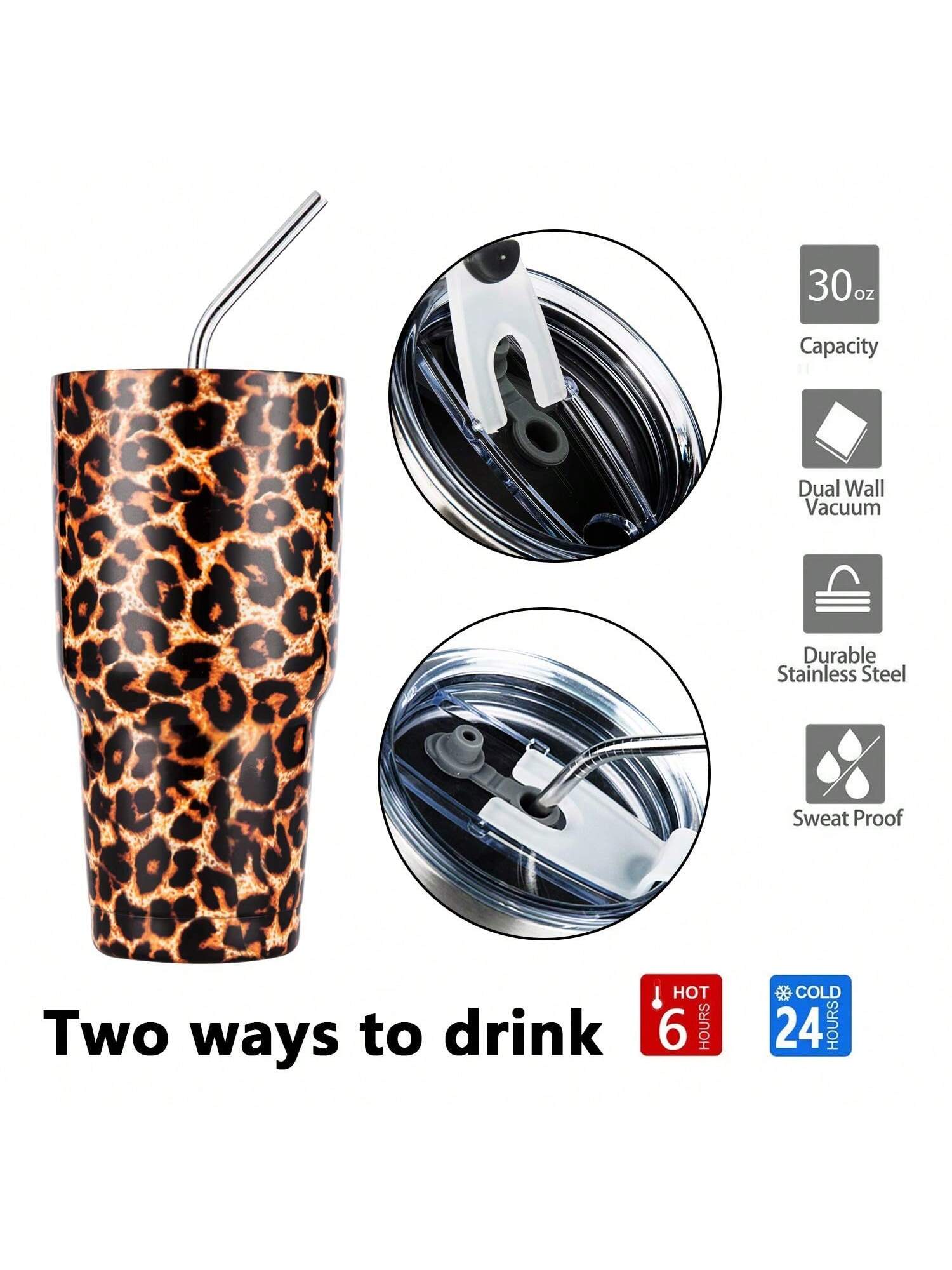 Stainless Steel Double Wall Insulated Tumbler With Straw, Lid, And Cleaning Brush For Hot & Cold Beverages-Brwon,Black,