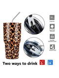 Stainless Steel Double Wall Insulated Tumbler With Straw, Lid, And Cleaning Brush For Hot & Cold Beverages-Brwon,Black,