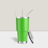 Stainless Steel Double Wall Insulated Tumbler With Straw, Lid, And Cleaning Brush For Hot & Cold Beverages-Light Green,