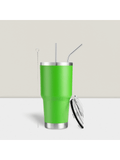 Stainless Steel Double Wall Insulated Tumbler With Straw, Lid, And Cleaning Brush For Hot & Cold Beverages-Light Green,