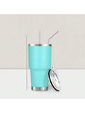 Stainless Steel Double Wall Insulated Tumbler With Straw, Lid, And Cleaning Brush For Hot & Cold Beverages-Mint Blue,