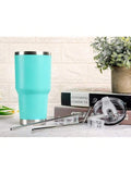 Stainless Steel Double Wall Insulated Tumbler With Straw, Lid, And Cleaning Brush For Hot & Cold Beverages-Mint Blue,